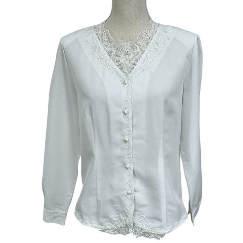 "KATHIE LEE" Vintage,Lacy,Sheer,Button‎ Blouse,Angel,Pure,Cottage Core,Feminine